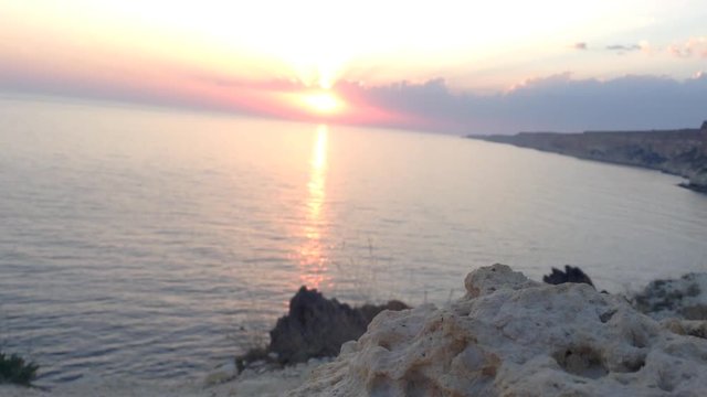 Sun down mountains and clouds At Black Sea Fiolent Cape Crimea Russia