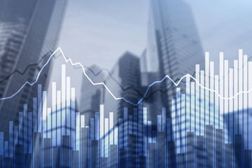 Double exposure Financial graphs and diagrams. Business, economics and investment concept.