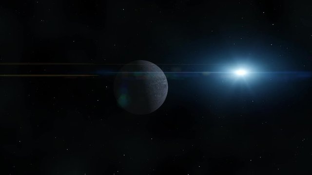 Space travel and planet. Dark science background with unknown world and cosmos filled with stars.