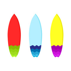 Surfboards. Different colors of surfboards. Surfing. Waves. Vector illustration. EPS 10.