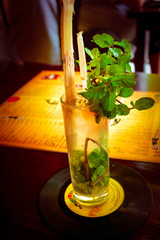 The glass of Mohito on table