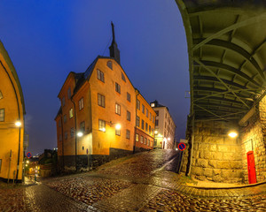 Fototapeta na wymiar Night street in Stockholm, Sweden