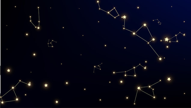 Constellation Map. Astronomical Print. Night Galaxy Pattern. Magic Cosmic Sky with Many Stars.     Vector Space Stars Background.