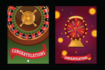 Fortune wheel vector spin game casino roulette with arrow congratulation for lucky winner backdrop fortunate wheeled lottery bet set illustration background