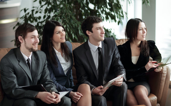 close up.a group of business people at a meeting in the business center.