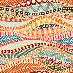 Ingelijste posters Afrikaanse Motieven Seamless wavy pattern. Ethnic and tribal motifs. Colorful african print for textiles. Grunge texture. Ornate ornament drawn by hand. Vector illustration.  © flovie
