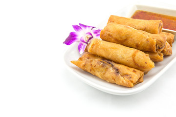 Asian chinese spring rolls with sauce