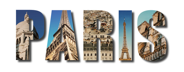 Paris France collage on white