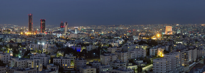 View of the new downtown of Amman city at night