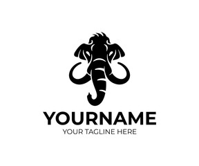 Naklejka premium Mammoth animal, head, face or muzzle with tusks, logo design. Wildlife, nature, wild, prehistoric, fossil and ancient animal, vector design and illustration