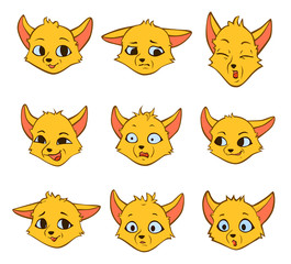 Fototapeta premium Set cartoon interesting emotions of little yellow fox