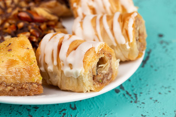 Classic Baklava on a Blue Distressed Surface