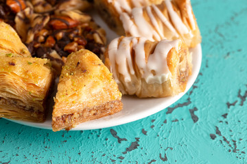 Classic Baklava on a Blue Distressed Surface