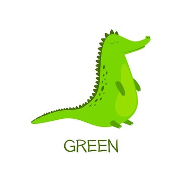 Alligator. Green lettering. Cute crocodile. Funny cartoon animal. Vector illustration.