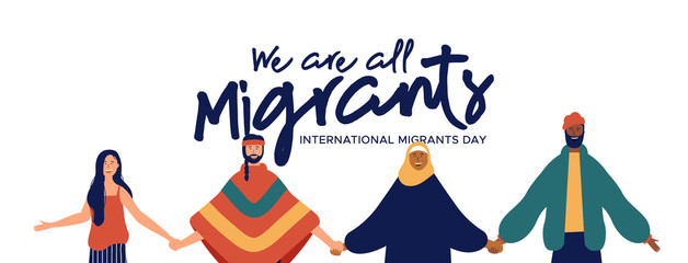 Migrants Day banner of diverse people group
