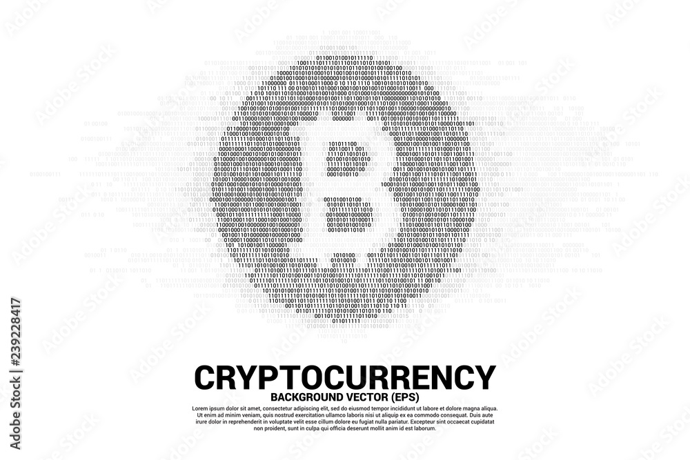 Poster Vector Bit coin symbol with one and zero binary code digit matrix style. Background Concept for cryptocurrency technology and electronic money