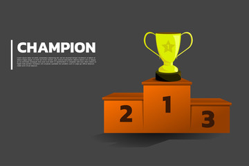 Golden trophy cup award on podium ranking. Business Concept of victory winner and success.