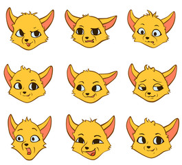 Vector set cartoon emotion of yellow fox