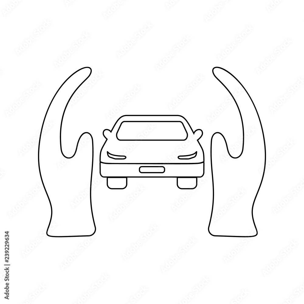 Poster hands guard car icon. element of insurance for mobile concept and web apps icon. thin line icon for 