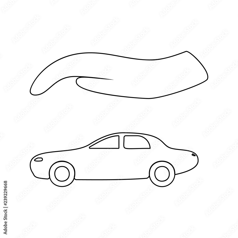 Poster hand over the car icon. element of insurance for mobile concept and web apps icon. thin line icon fo