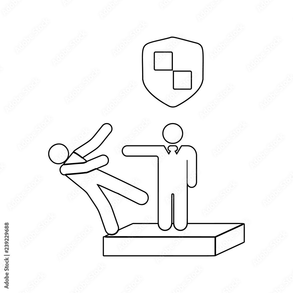 Poster protect under a shield icon. element of insurance for mobile concept and web apps icon. thin line ic
