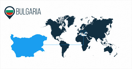 Bulgaria location on the world map for infographics. All world countries without names. Bulgaria round flag in the map pin or marker. vector illustration on stripped background.