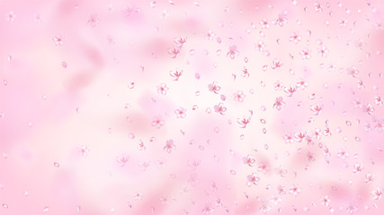 Nice Sakura Blossom Isolated Vector. Spring Flying 3d Petals Wedding Texture. Japanese Bokeh Flowers Illustration. Valentine, Mother's Day Beautiful Nice Sakura Blossom Isolated on Rose