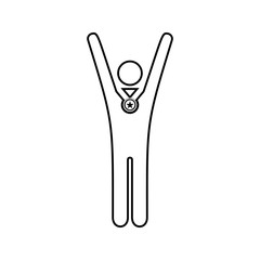 the winner with the medal raises his hands icon. Element of Sucsess and awards for mobile concept and web apps icon. Thin line icon for website design and development, app