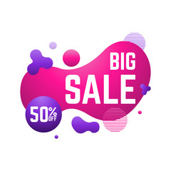 Big sale banner template. Sale banner design with liquid color abstract geometric shapes. Abstract sale banner.