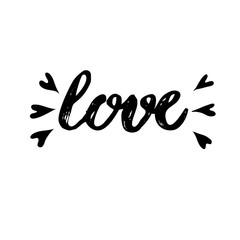 Hand lettering for Valentine's Day. Love word hand lettering. Vector illustration on white background.