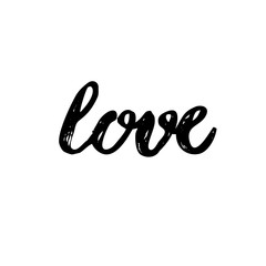 Hand lettering for Valentine's Day. Love word hand lettering. Vector illustration on white background.