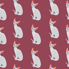 Vector cat seamless pattern. Cute white kitten in cartoon style