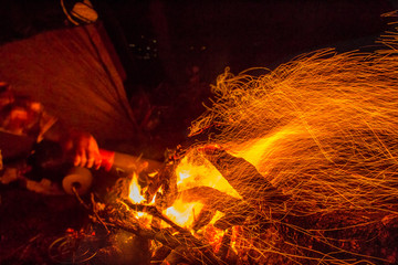 fire in fireplace