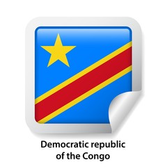 Flag of Democratic Republic of the Congo. Round glossy sticker