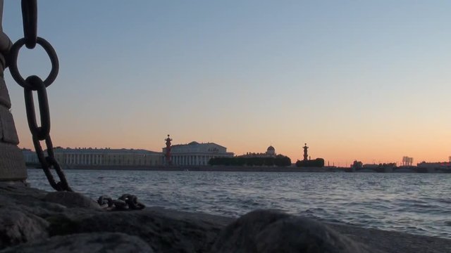 Russia Saint-Petersburg Neva river and burse and chain