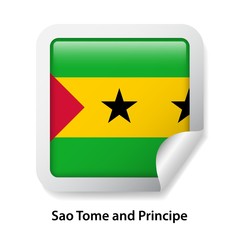 Flag of Sao Tome and Principe. Round glossy badge sticker