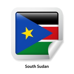 Flag of South Sudan. Round glossy badge sticker