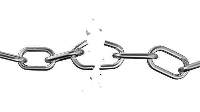 Broken chain isolated on white background. Freedom Concept. 3d illustration.