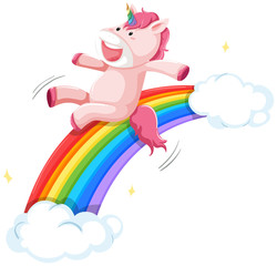 Happy unicorn on rainbow slide