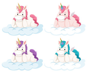 Set of unicorn on cloud