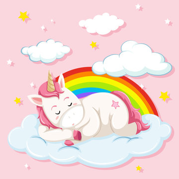 Unicorn Sleeping On Cloud