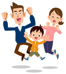 ジャンプする家族　親子　ひとりっ子　３人家族　幸せ
