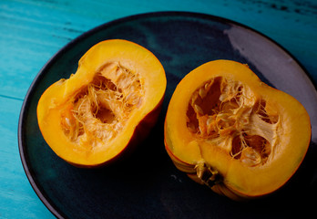pumpkins on wooden background