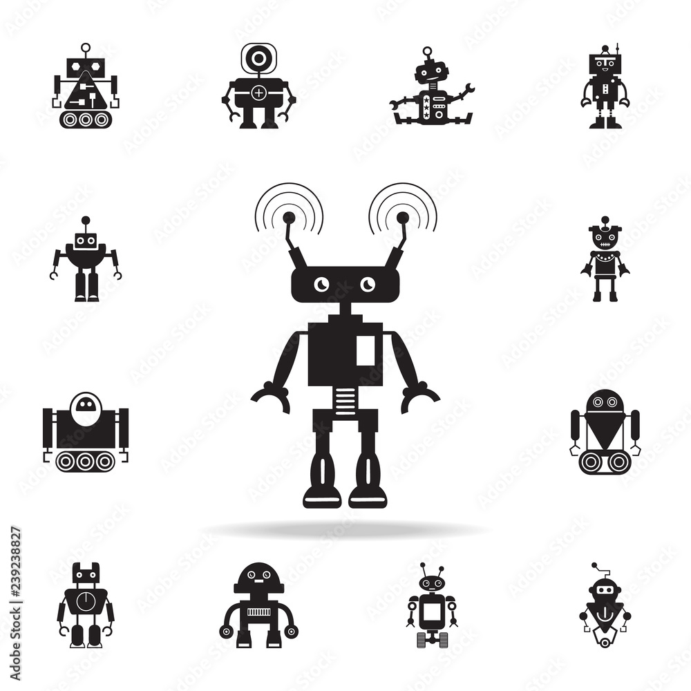 Poster robot with communication icon. detailed set of robot icons. premium graphic design. one of the colle
