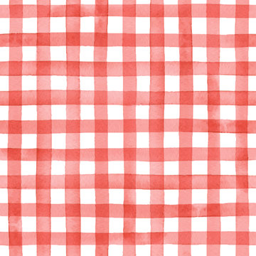 Watercolor Gingham Check, Hand Painted Seamless Vector Pattern 