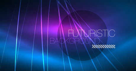 Neon glowing magic background, neon banner, night sky wallpaper. Magic light effect. Christmas abstract pattern.