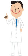 ポップな白衣の黒髪男性　指差し