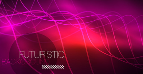 Abstract shiny glowinng color wave design element on dark background - science or technology concept