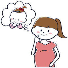 かわいい妊婦 ポニーテール　女の子の赤ちゃんを想像