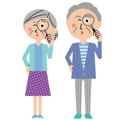 ポップな家族　おばあちゃんとおじいちゃん 感心と虫眼鏡